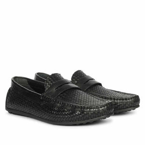Saint Lennox Handwoven Black Leather Saddle Loafers