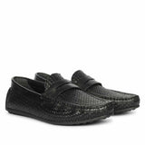 Saint Lennox Handwoven Black Leather Saddle Loafers