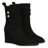 Saint Rosabel Pearl Black Suede Leather Wedge Ankle Boots