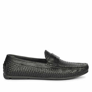 Saint Lennox Handwoven Black Leather Saddle Loafers