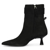 Saint Everly Crystal Buckle Black Suede Leather Ankle Boots