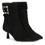 Saint Everly Crystal Buckle Black Suede Leather Ankle Boots