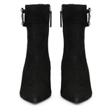 Saint Everly Crystal Buckle Black Suede Leather Ankle Boots