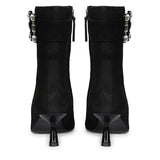 Saint Everly Crystal Buckle Black Suede Leather Ankle Boots
