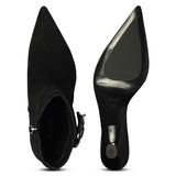 Saint Everly Crystal Buckle Black Suede Leather Ankle Boots