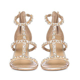 Saint Ella Stone Embellished Metallic Gold Leather Stilettos