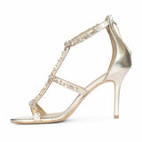 Saint Ella Stone Embellished Metallic Gold Leather Stilettos