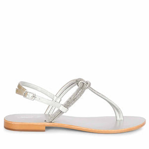 Saint Elsie Crystal Cord Silver Leather Flat Sandals