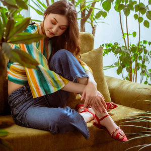 Annie Stone Embellished Red Nylon Fabric Sandals