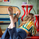 Saint Fleur Multi Stone Metallic Green Leather Flats