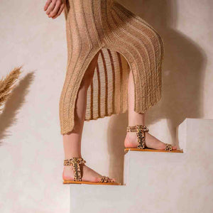 Saint Mia Beige Leather Studded Sandals