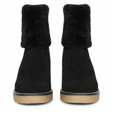 Saint Glacienne Black Suede Leather Fur Cuff Ankle Boots