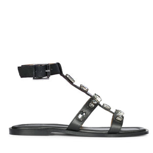 Saint Viola Stone Studded Black Leather Sandals