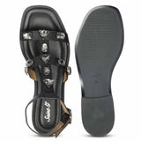 Saint Viola Stone Studded Black Leather Sandals