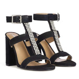 Silvia Jewel Stone Decor Black Suede Leather Heels