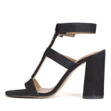 Silvia Jewel Stone Decor Black Suede Leather Heels