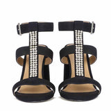 Silvia Jewel Stone Decor Black Suede Leather Heels