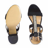 Silvia Jewel Stone Decor Black Suede Leather Heels