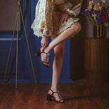 Saint Lucia Transparent Stone Embellished Black Suede Leather Block Heels