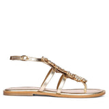 Saint Jenna Silver Stone Adorned Gold Leather Flat Sandals