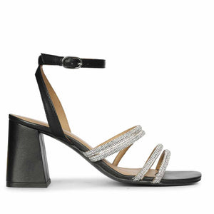 Saint Aldina Crystal Cord Black Leather Jewel Block Heels