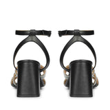 Saint Aldina Crystal Cord Black Leather Jewel Block Heels