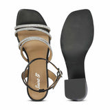 Saint Aldina Crystal Cord Black Leather Jewel Block Heels