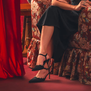 Leila Multi Stone Embellished Black Nylon Fabric Pumps