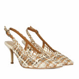 Saint Tamia Tan & Gold Hand Woven Leather Pumps