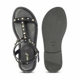 Saint Scarletta Gold Studs Black Leather Sandals