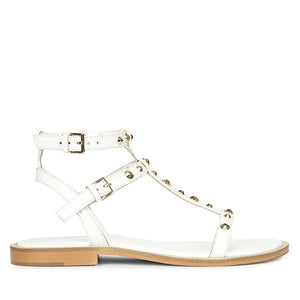Saint Scarletta Gold Studs White Leather Sandals