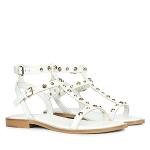 Saint Scarletta Gold Studs White Leather Sandals