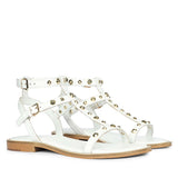 Saint Scarletta Gold Studs White Leather Sandals