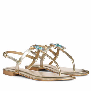 Saint Avril Starfish Jeweled Gold Leather Sandals