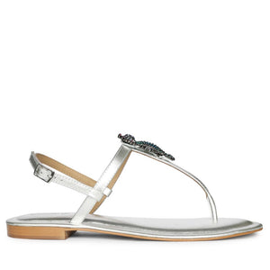 Saint Marion Seahorse Jeweled Silver Leather Sandals