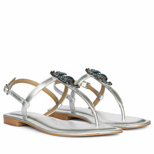 Saint Marion Seahorse Jeweled Silver Leather Sandals