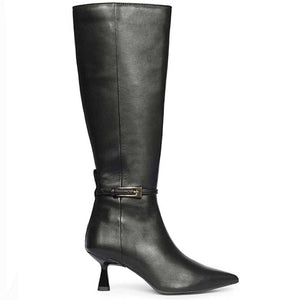 Saint Elara Buckle Embellished Black Leather Long Boots