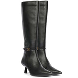 Saint Elara Buckle Embellished Black Leather Long Boots