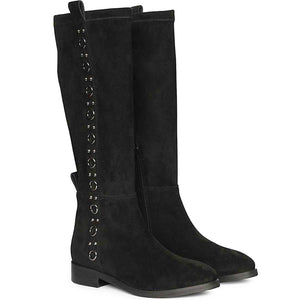 Saint Marlowe Eyelets Black Stretch Suede Long Boots