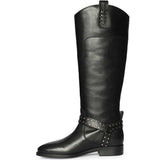 Saint Soraya Studded Buckle Black Leather Long Boots