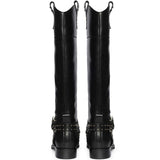 Saint Soraya Studded Buckle Black Leather Long Boots