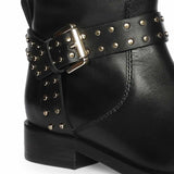 Saint Soraya Studded Buckle Black Leather Long Boots