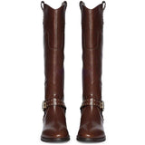 Saint Soraya Studded Buckle Brown Leather Long Boots