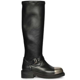 Saint Ember Metal Toe Buckle Strap Black Stretch Napa Long Boots