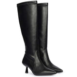 Saint Emilia Black Stretch Napa Kitten Heel Long Boots
