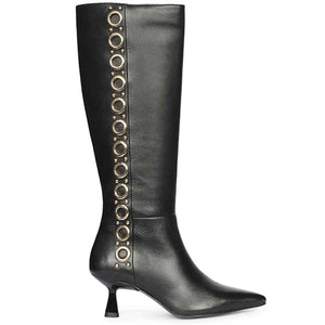 Saint Sadie Gold Metal Muse Black Leather Tall Boots
