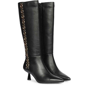 Saint Sadie Gold Metal Muse Black Leather Tall Boots