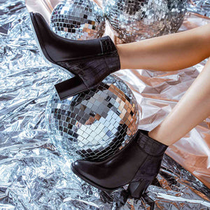 Saint Alexa Black Croco Embossed Leather Ankle Boots - SaintG India 