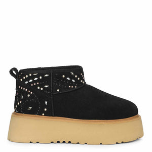 Saint Eislyn Studded Black Suede Leather Platform Boots