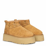 Saint Eislyn Studded Tan Suede Leather Platform Boots